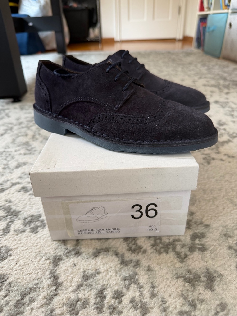 Kids Suede Wingtip Dress Shoes in Navy - Lace-Up Style